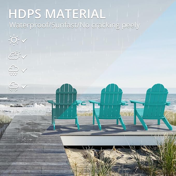 LUE BONA HDPS Adirondack Chairs Set of 6, Fire Pit Outdoor Chair Weather Resistant with Cup Holder - Photo 3