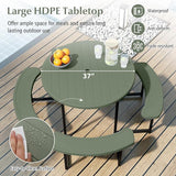 Giantex Picnic Table Bench Set for 4-8 Person, Round 37” Outdoor Dining Table w/Umbrella Hole, HDPE Tabletop - Photo 4