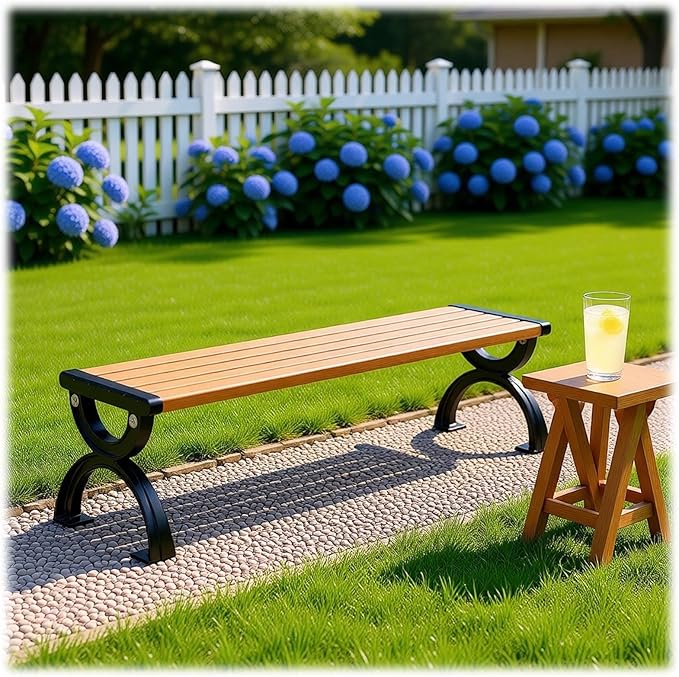 Outdoor Garden Bench, Patio Bench with Cast Iron Metal Frame & Comfort Wood Seat 47" 59" 71" Weather Proof Porch Chair Furniture, Easy to Assemble(Oranges,180cm/70.9")
