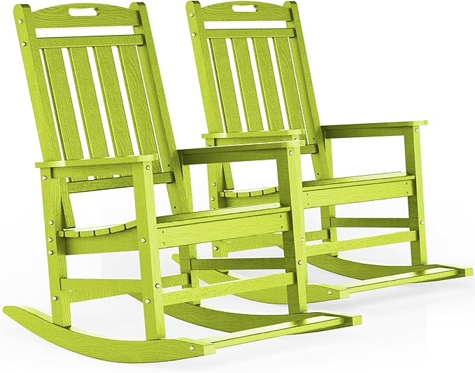 LOUNZY HDPE Outdoor Rocking Chairs Set of 2, Lime