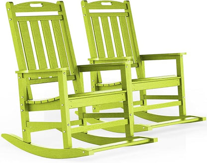 LOUNZY HDPE Outdoor Rocking Chairs Set of 2, Lime
