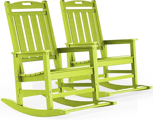 LOUNZY HDPE Outdoor Rocking Chairs Set of 2, Lime