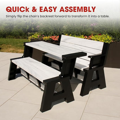 Convert-a-Bench Gen 1 2-in-1 Outdoor Convertible Bench to Picnic Table | Space-Saving, Weather-Resistant Patio Furniture for Yard, Deck, Garden | Easy Assembly & Durable, Midnight Birch