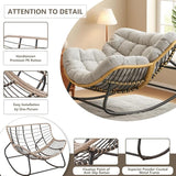 Oversized Rocking Chair, Outdoor/Indoor Patio Papasan Rocker with Thick Cushion - Photo 4