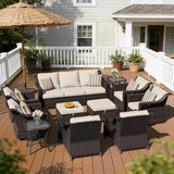11 Pieces Patio Conversation Furniture Set - 1 Sofa, 2 Ottoman, 2 Armchairs, 4 Swivel Chairs, 2 Side Tables - Photo 1