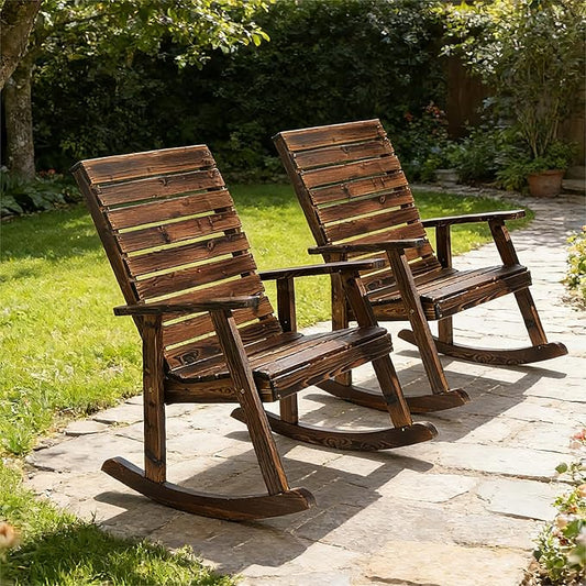 Garturects Outdoor Rocking Chairs Set of 2 - Patio Wood Rocking Chair Furniture Rustic Porch Rocker Chair for Yard, Porch, Balcony & Garden