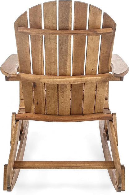 Christopher Knight Home Vayne Acacia Wood Lounge Chair Outdoor, Slatted Adirondack Rocking Chair, Patio Adirondack Chair, Extra Seating for Balcony Backyard Poolside Garden, Weather Resistant, Natural