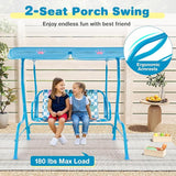 Costzon Kids Porch Swing, All-Weather Patio Swing Bench Hammock w/Adjustable Canopy & Safety Belts for 2 Children - Photo 3