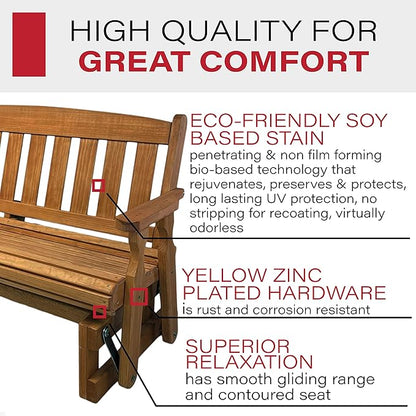Amish Casual Heavy Duty 800 Lb Mission Pressure Treated Porch Glider (5 Foot, Cedar Stain)