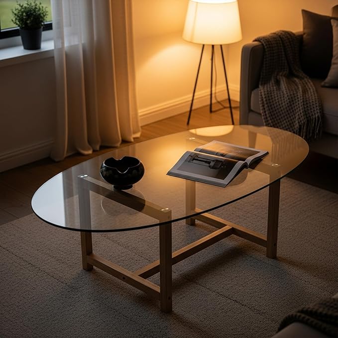24x48 inch Oval 1/4" Thick Pencil Polished Edge Glass Table Top with 6 Bumpers - Tempered - Photo 9