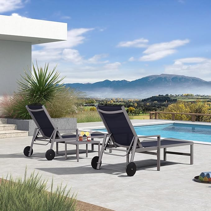 PURPLE LEAF Patio Chaise Lounge Set for 4 Outdoor Pool Lounge Chairs with Armrest and Adjustable Backrest Aluminum - Photo 2