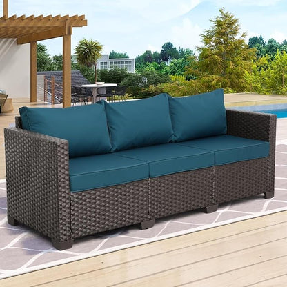 Wicker Outdoor Couch 3-seat Sofa Outdoor Furniture Deep Seat Hight Backrest Patio Furniture with Waterproof Cover Anti-Slip Cushions(Green)