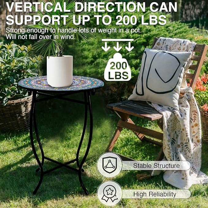 Indoor Outdoor Small Metal Round Side Table, Versatile 14 Inch Round Metal End Table for Patio Balcony Yard Porch Garden - Photo 2