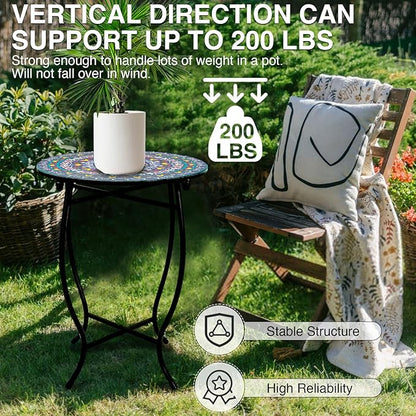 Indoor Outdoor Small Metal Round Side Table, Versatile 14 Inch Round Metal End Table for Patio Balcony Yard Porch Garden, Anti-Rust Waterproof Accent Table for Indoor Outdoor Use, Easy Assembly