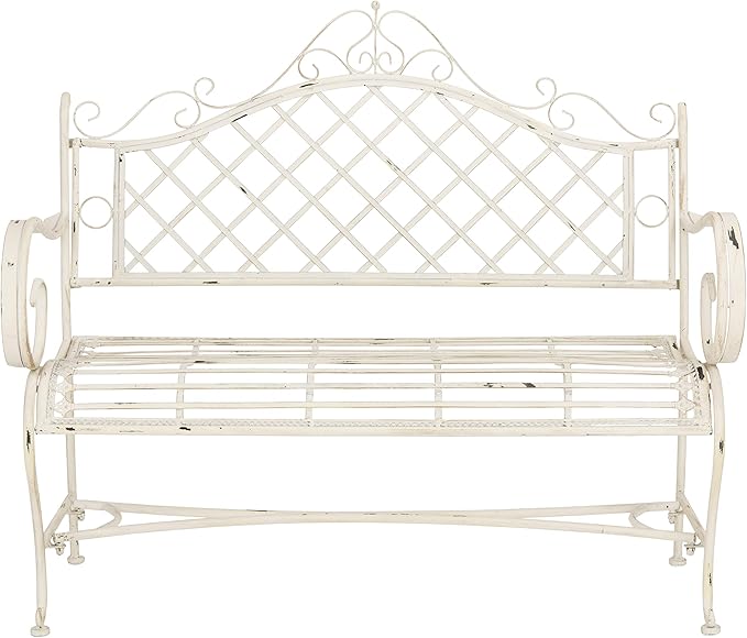 Safavieh PAT5017A Collection Adina Antique White Wrought Iron 51.25" Outdoor Garden Bench - Photo 1