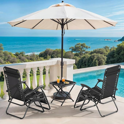 Magshion Folding Zero Gravity Chairs Set of 2, Outdoor Reclining Camping Chairs, Patio Lounge Recliners with Side Table & Cup Holder Tray, Black