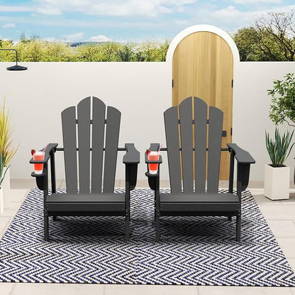 PROHIKER Adirondack Chair with Cup Holder, HDPE Outdoor Patio Chair All Weather Outdoor Chairs for Lawn Garden Porch Backyard, Plastic, Gray