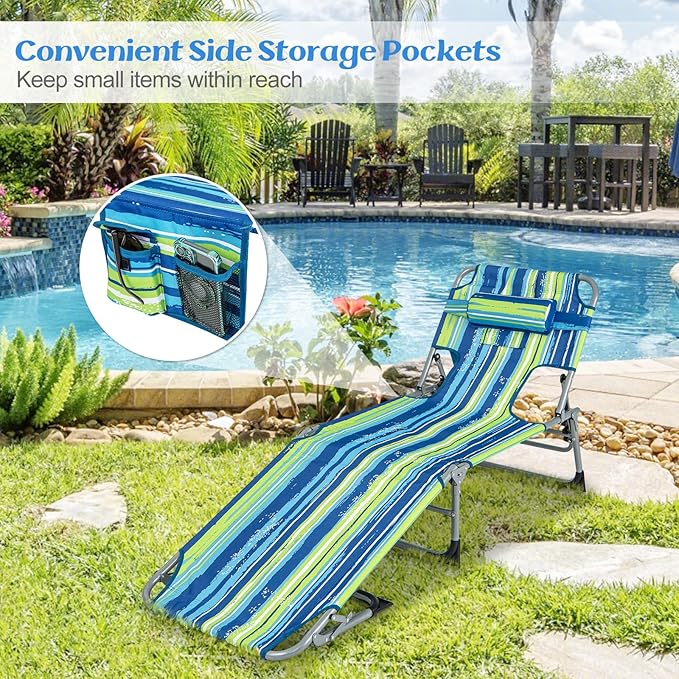 GYMAX Tanning Chair, Folding Lounger with Face/Arm Holes, Carry Handles & Side Pocket - Photo 4