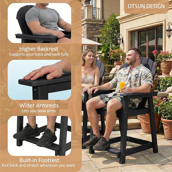 OTSUN Tall Modern Adirondack Chair, All Weather HDPE Bar Height Adirondack Stools Widened Durable Design for Porch Patio Yard Lawn Fire Pit Bistro Basement Indoors & Outdoors