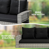 YITAHOME 3-Seats Outdoor Hanging Porch Swing Chair Rattan Black Wicker Patio Swing Chair with Swing Lounge 3 Black Back - Photo 5