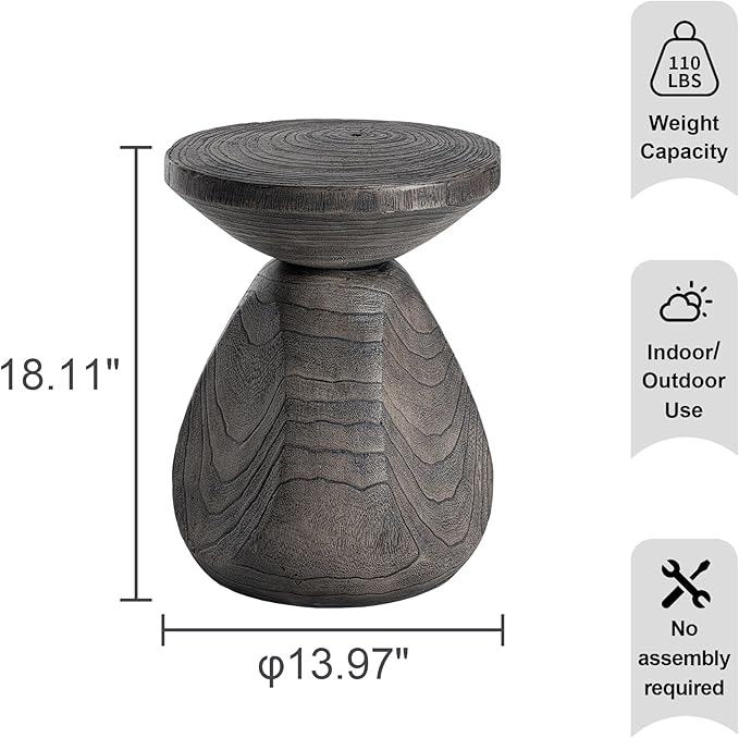 HOMPUS Outdoor Side Table, Lightweight Accent Table Mushroom Shaped, Round End Tables with Concrete Finish, Modern Vintage Mgo Patio Tables, Tree Stump Stool for Indoor Outdoor Use, Grey