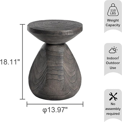 HOMPUS Outdoor Side Table, Lightweight Accent Table Mushroom Shaped, Round End Tables with Concrete Finish, Modern Vintage Mgo Patio Tables, Tree Stump Stool for Indoor Outdoor Use, Grey