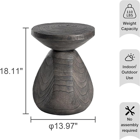 HOMPUS Outdoor Side Table, Lightweight Accent Table Mushroom Shaped, Round End Tables with Concrete Finish, Modern Vintage Mgo Patio Tables, Tree Stump Stool for Indoor Outdoor Use, Grey