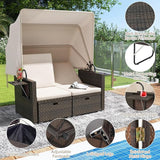 RELAX4LIFE Wicker Outdoor Daybed with Canopy - Rattan Loveseat Sofa Set w/Storage Ottomans, Adjustable Back - Photo 8