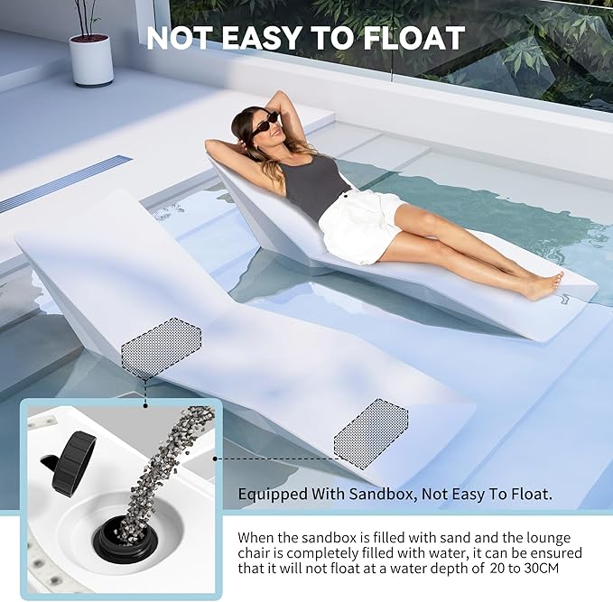 in Pool Lounge Chairs - Ergonomic White Pool Lounger with Efficient Drainage Design for Outdoor Relaxation, Waterproof Lounge Chair Outdoor for Sun Shelf, Use in Pools up to 12" of Water