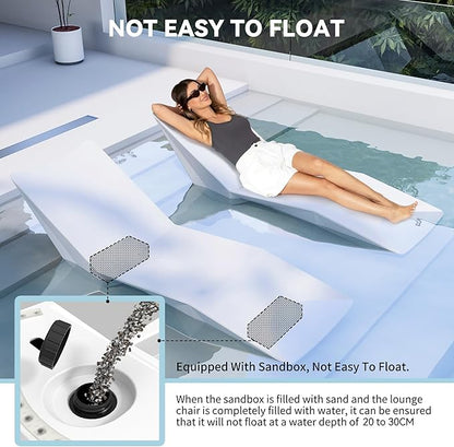in Pool Lounge Chairs - Ergonomic White Pool Lounger with Efficient Drainage Design for Outdoor Relaxation, Waterproof Lounge Chair Outdoor for Sun Shelf, Use in Pools up to 12" of Water