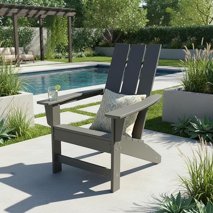 Shine Company Coastal Modern All-Weather Adirondack Chair, Gray