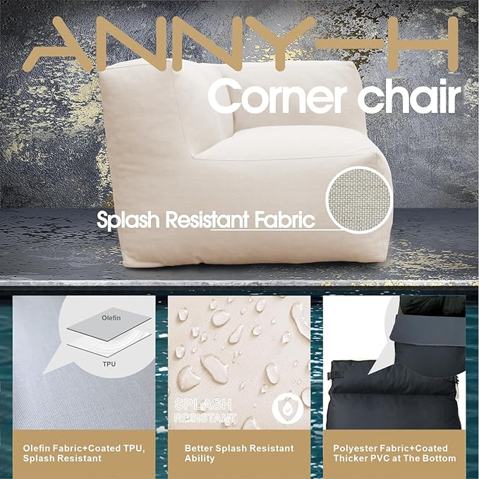 Dineli Modern Coner Chair Arm-Rest Chair Outdoor Furniture Comfy Patio Couch Sofa Outdoor Bean Bag Chair Creating a Unique Patio Garden Modular Contemporary Sofa, Lazy Sofa for Outside (Light Beige)