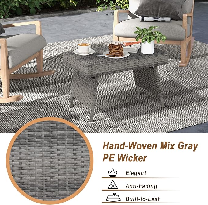 RELAX4LIFE Patio Rattan Side Table - Folding Coffee Table with Premium Brown PE Wicker & High-Duty Steel Frame - Photo 5