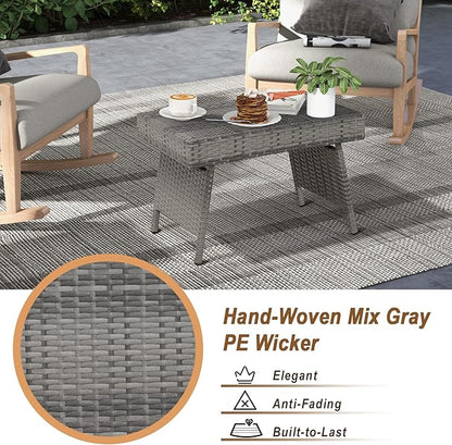 GOFLAME Wicker Table Patio Outdoor Poolside Garden Lawn Bistro Foldable Portable Leisure Standing Coffee Side Table, Grey