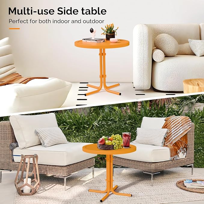 VINGLI Outdoor Side Table, Round Metal Patio Side Table End Table for Garden, Balcony, Porch and Living Room (Tangerine)