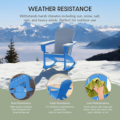 WestinTrends Malibu Outdoor Patio Porch Rocking Adirondack Chair (Set of 4), Pacific Blue