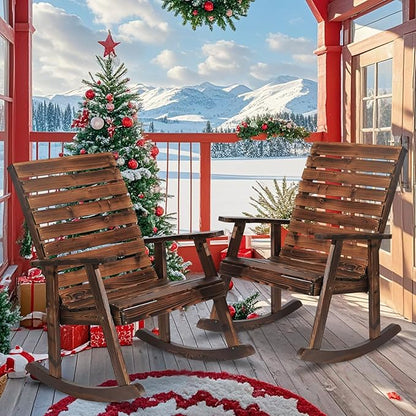 Garturects Outdoor Rocking Chairs Set of 2 - Patio Wood Rocking Chair Furniture Rustic Porch Rocker Chair for Yard, Porch, Balcony & Garden