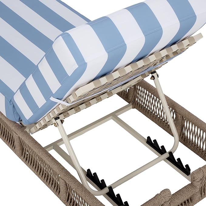 SAFAVIEH Outdoor Patio Furniture Collection - Gillian Heather Tan Rope Daybed, Baby Blue Stripe Cushion - Photo 7