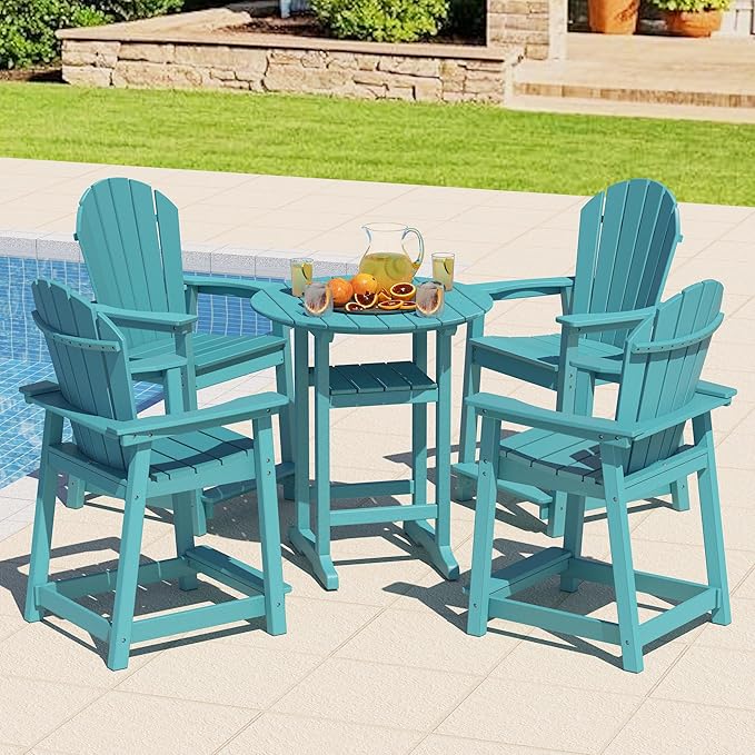 Tall Adirondack Chairs Set of 6, Outdoor Bar Height Chair for Patio, Heavy-Duty Tall Adirondack Chair, Weatherproof HDPE Chairs for Deck, Poolside, Lake Blue