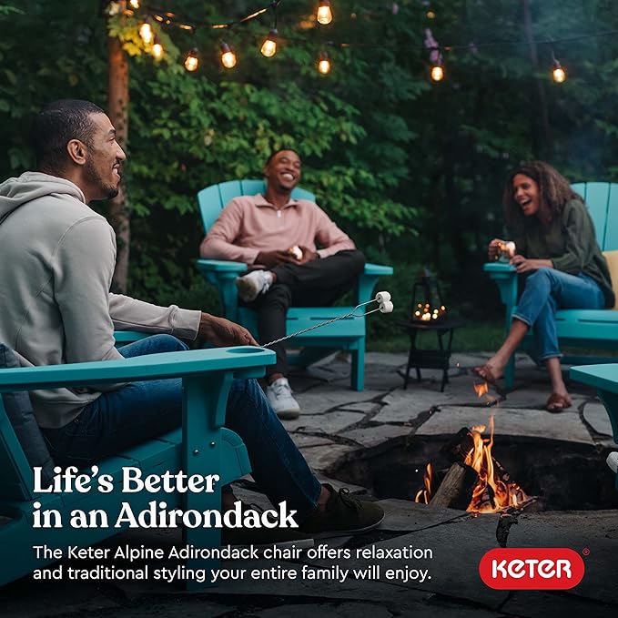 Keter Alpine Adirondack 2 Pack Resin Outdoor Furniture Patio Chairs with Cup Holder-Perfect for Beach, Pool, and Fire Pit Seating, Teal