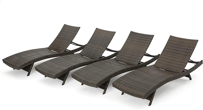 Christopher Knight Home Thira Outdoor Wicker Chaise Lounges with Aluminum Frame, 4-Pcs Set, Mix Mocha