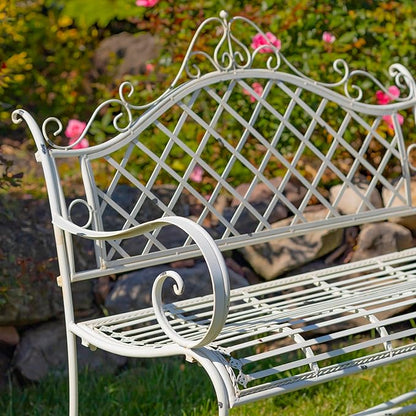 Zaer Ltd. Well Made Metal Garden Bench (Antique White)