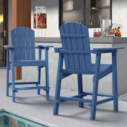 DWVO 25" Tall Adirondack Chair, Poly Bar Height Balcony Chairs with Armrest & Footrest, Outdoor Bar Stool Lifeguard Chair for Deck Pool Patio and Porch, Navy Blue