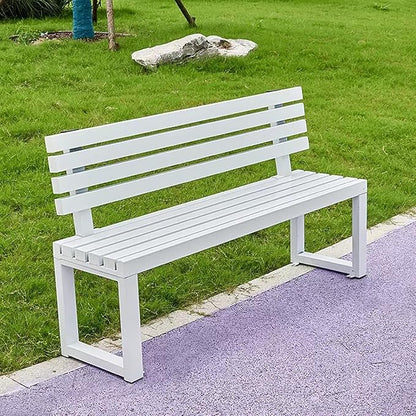 Outdoor Metal Garden Bench Seat, Park Benches with Anti-Rust Aluminum Steel Metal Frame, Slatted Seat, Patio Loveseat for Yard, Lawn, Porch, Choice of Colours(White,B-59 * 15.7 * 31.5")