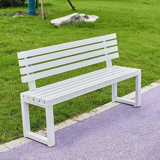 Outdoor Metal Garden Bench Seat, Park Benches with Anti-Rust Aluminum Steel Metal Frame, Slatted Seat, Patio Loveseat for Yard, Lawn, Porch, Choice of Colours(White,B-47.2 * 15.7 * 31.5")
