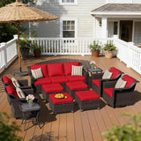 11 Pieces Patio Conversation Furniture Set - 1 Sofa, 4 Ottomans, 4 Swivel Chairs, 2 Side Tables - Photo 1