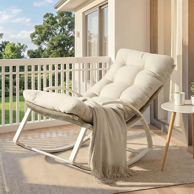 IRONCK Outdoor Rocking Chair with Armrest and Cushion, Patio Rocking Chair, 480lbs Capacity - Photo 4