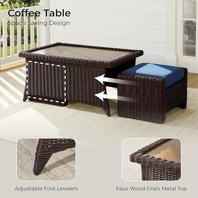 CHITA 6 Pieces Wicker Patio Furniture Set, Outdoor Conversation Set with 2 Pieces Rattan Rocking Swivel Chairs - Photo 6