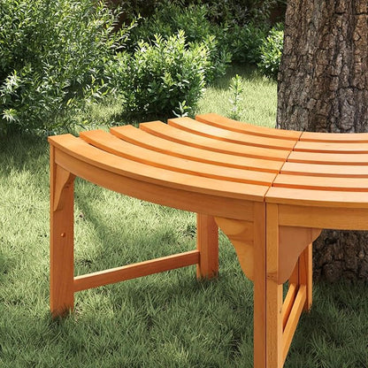 Set of 2 Tree Benches, Solid Eucalyptus Wood Outdoor Garden Bench, Vintage Patio Seat, Natural Finish, 63 x 31.5 x 18 Inch Large Tree Bench
