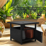 Outdoor Patio Umbrella Side Table with Umbrella Hole Small Wicker Coffee Table with Storage & 2 Weight Bags for Outside - Photo 4